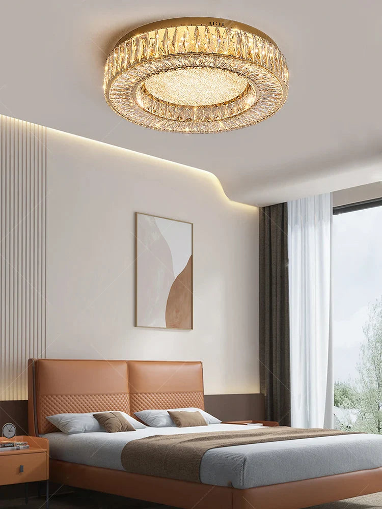 Afralia™ Luxury Gold Titanium Steel LED Ceiling Chandelier - Modern Classic Home Lustre