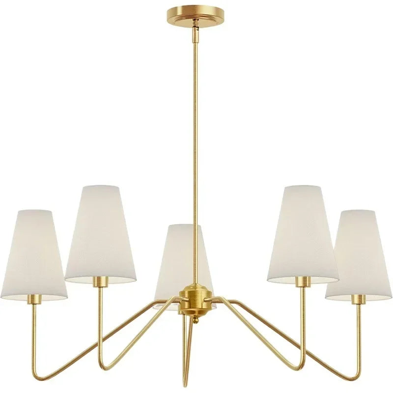 Afralia™ Vintage Chandelier Kitchen Island Lighting Classic Fabric Lampshade Polished Gold/Black