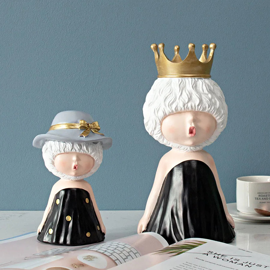 Afralia™ Pink Resin Girl Sculpture - Nordic Ins Style Cute Figurine for Girls' Room