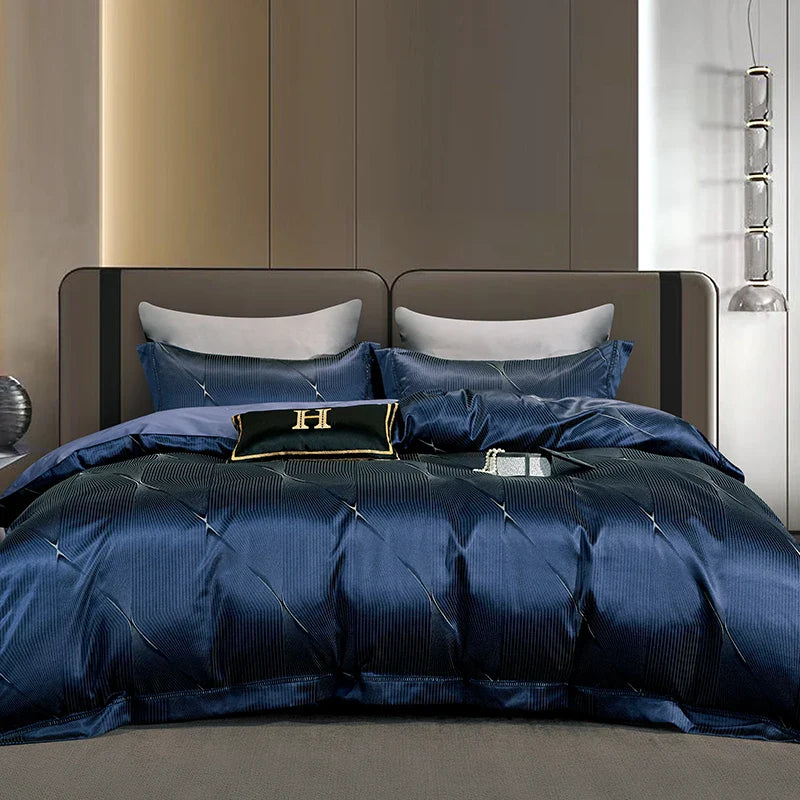 Afralia™ 1000TC Egyptian Cotton Satin Jacquard Patchwork Bedding Set - Full Queen King Size