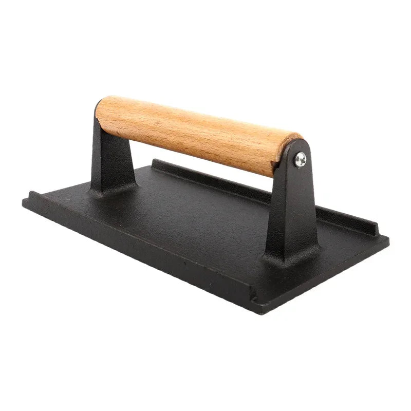 Afralia™ Heavy Cast Flat Iron Steak Weight with Wooden Handle