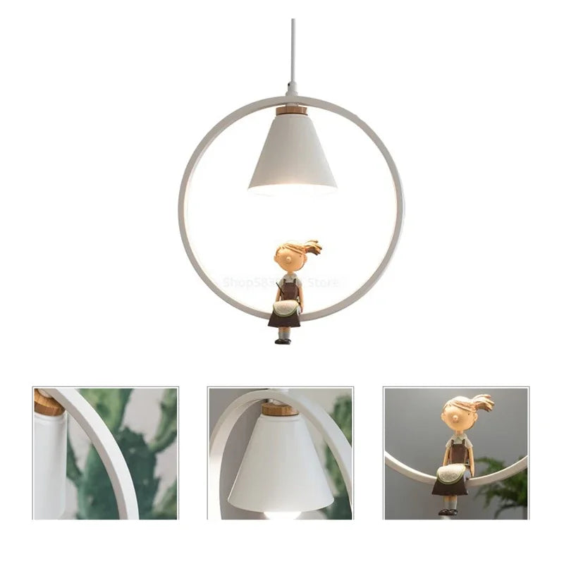 Afralia™ Iron Ring Pendant Lights Nordic Modern Child Bedroom Hanging Lamps Led Bird Light E27