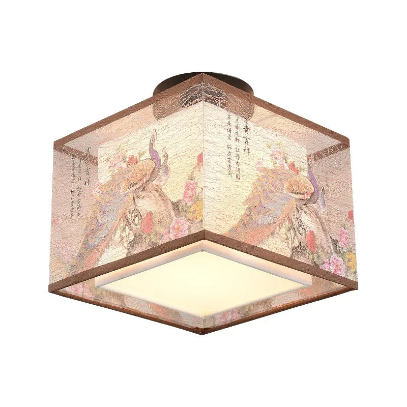 Afralia™ Lotus Chinese Chandelier Ceiling Lamp Simple Corridor Painting LED Lighting