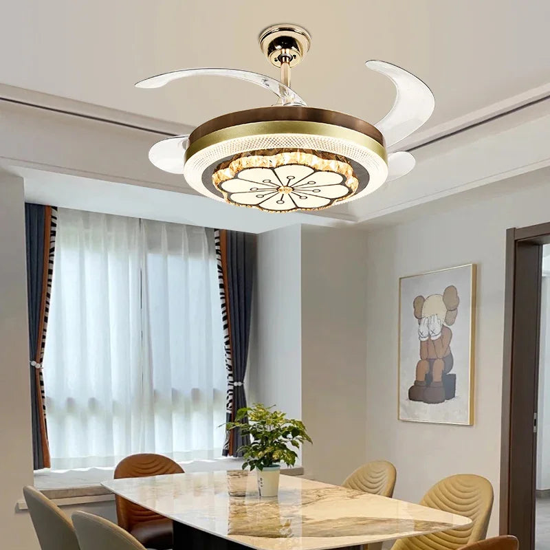 Afralia™ Crystal Invisible Fan Lamp 42-Inch European Living Room Ceiling Fan Chandelier