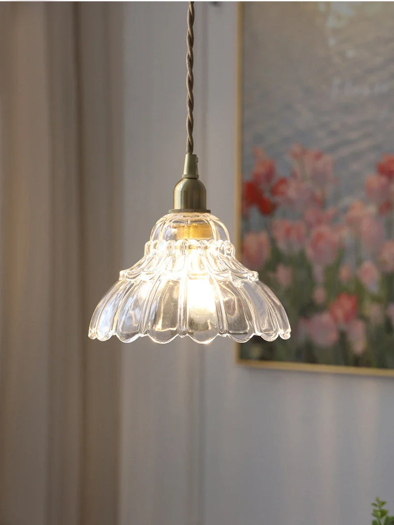 Afralia™ Brass Glass Pendant Light - Luxury Minimalist LED Nordic Flower Restaurant Lamp