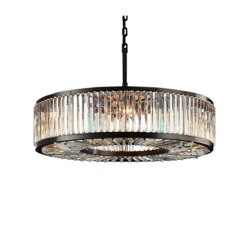 Afralia™ Black Crystal Round LED Chandelier Hanging Lamp for Living Room