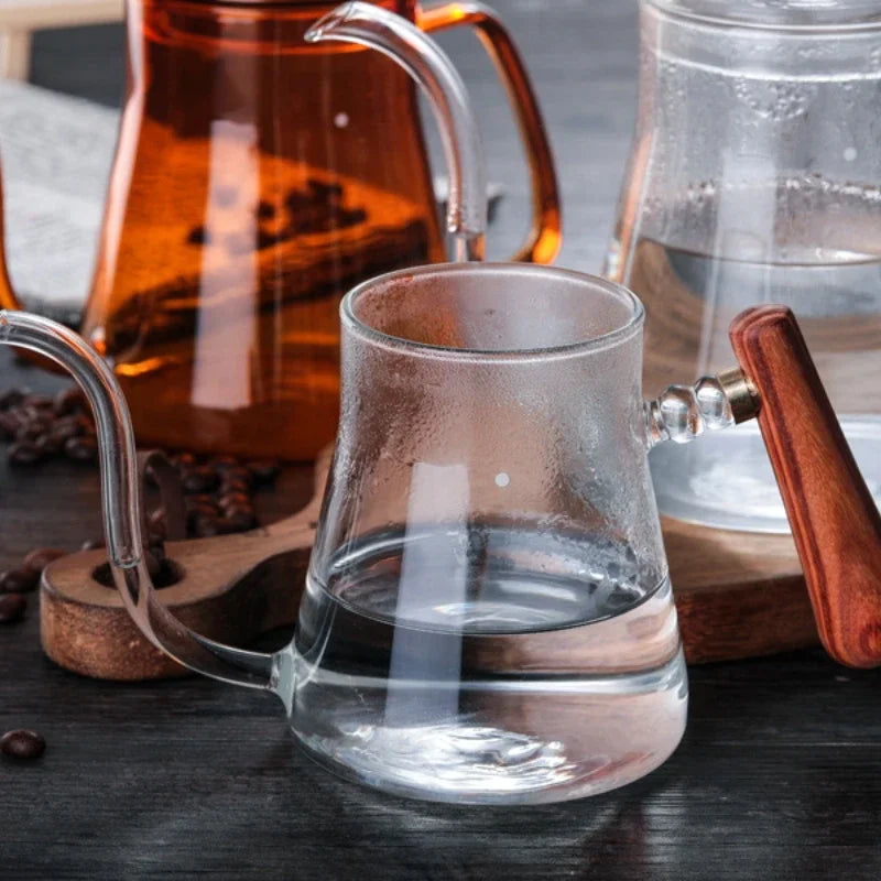 Afralia™ Glass Goose Beak Kettle | Stainless Steel | Wooden Handle