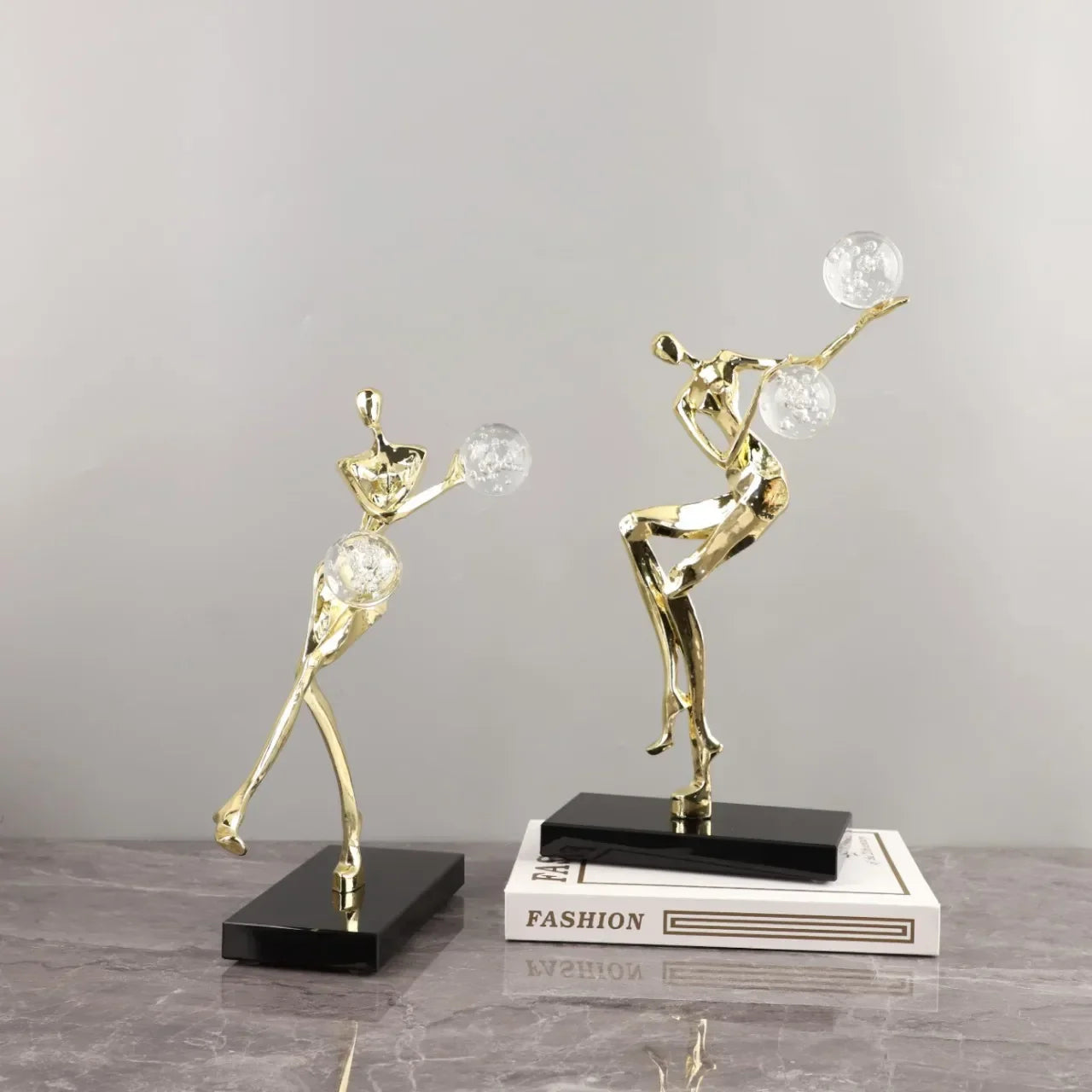 Afralia™ Golden Man Dancing Crystal Ball Acrobatic Sculpture Figure for Home Decor