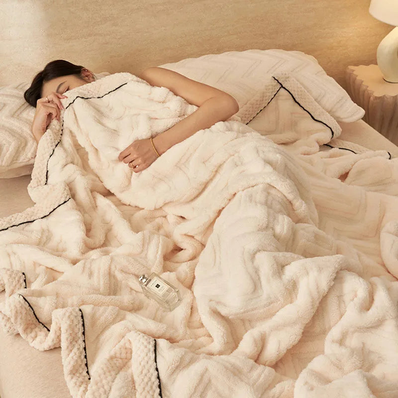 Afralia™ Luxury Coral Fleece Jacquard Blanket - Versatile & Cozy Three-Layer Plush Bedding