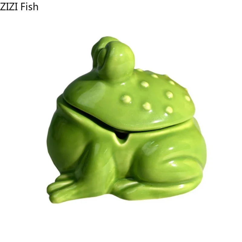 Frog Ceramic Ashtray with Lid - Afralia™ Desk Decoration & Smoking Accessories