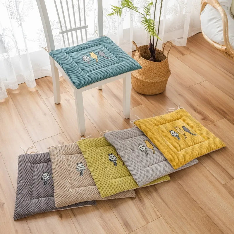 Afralia™ Cartoon Embroidered Seat Cushion - Non Slip Dining Chair Pad for Home & Office