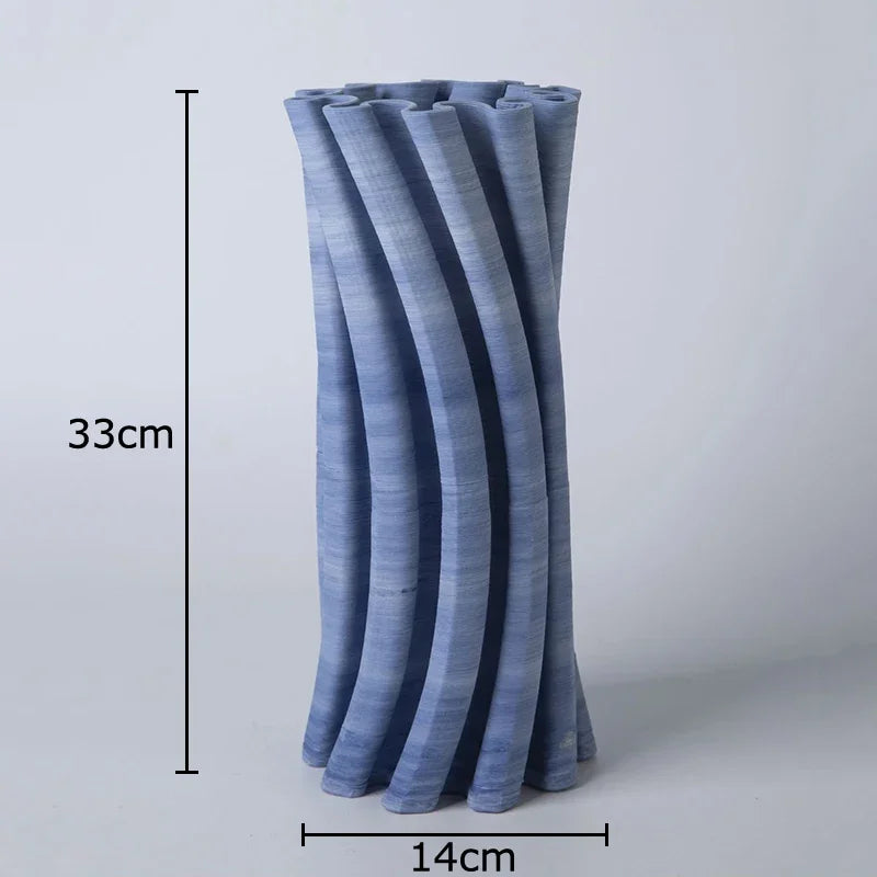 Blue Stripes Ceramic Vase, Afralia™ Twist Knot Design, Creative Floral Table Decor