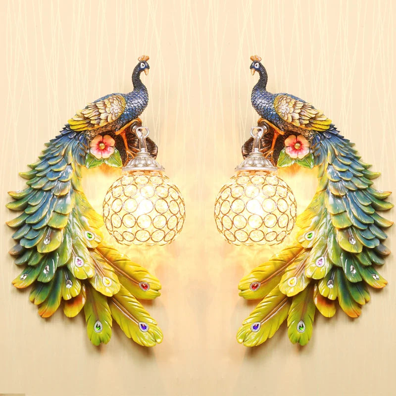 Afralia™ Peacock Resin Wall Lamp: Nordic Style LED Light for Bedroom, Living Room, Staircase