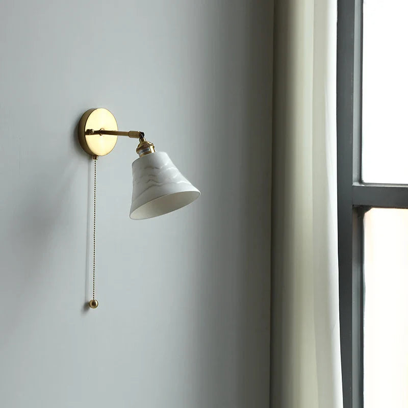 Afralia™ Nordic Ceramic LED Wall Light with Pull Chain Switch - Modern, Simple, Rotating