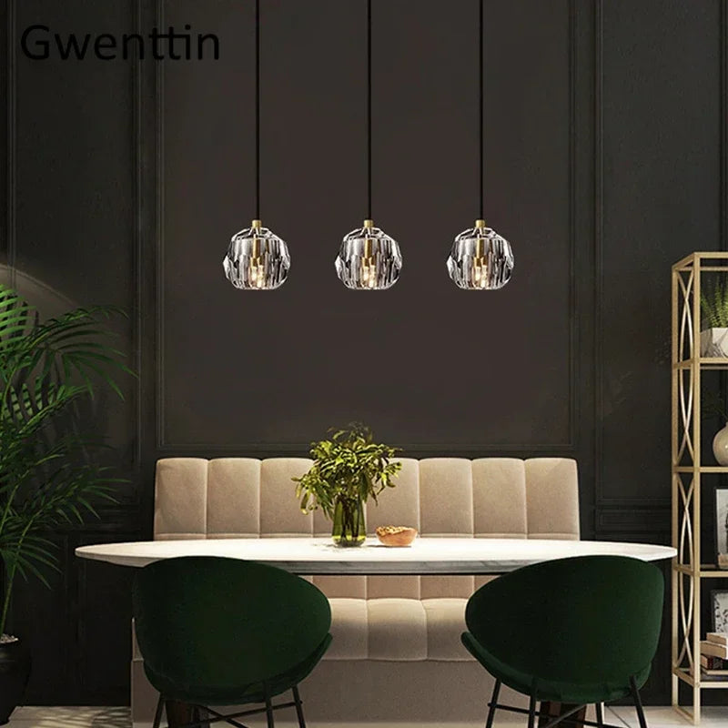 Afralia™ K9 Crystal Pendant Lights: Modern Nordic Gold Hanging Lamp for Living Room, Kitchen Home Decor.