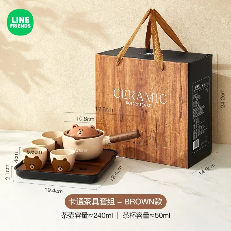 Afralia™ Ceramic Tea Set: Pot, 4 Cups, Portable Kung Fu, Lazy Side Handle, Quick Cup, Bubble Tea Tray
