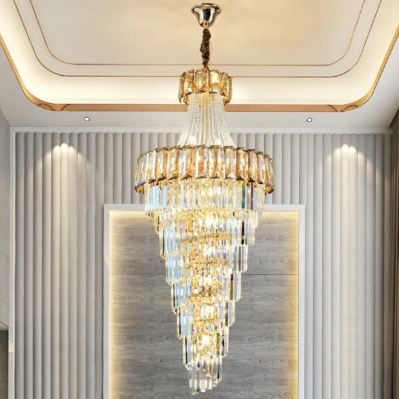 Afralia™ Elegant Crystal Chandelier for Duplex Spiral Staircase and Living Room