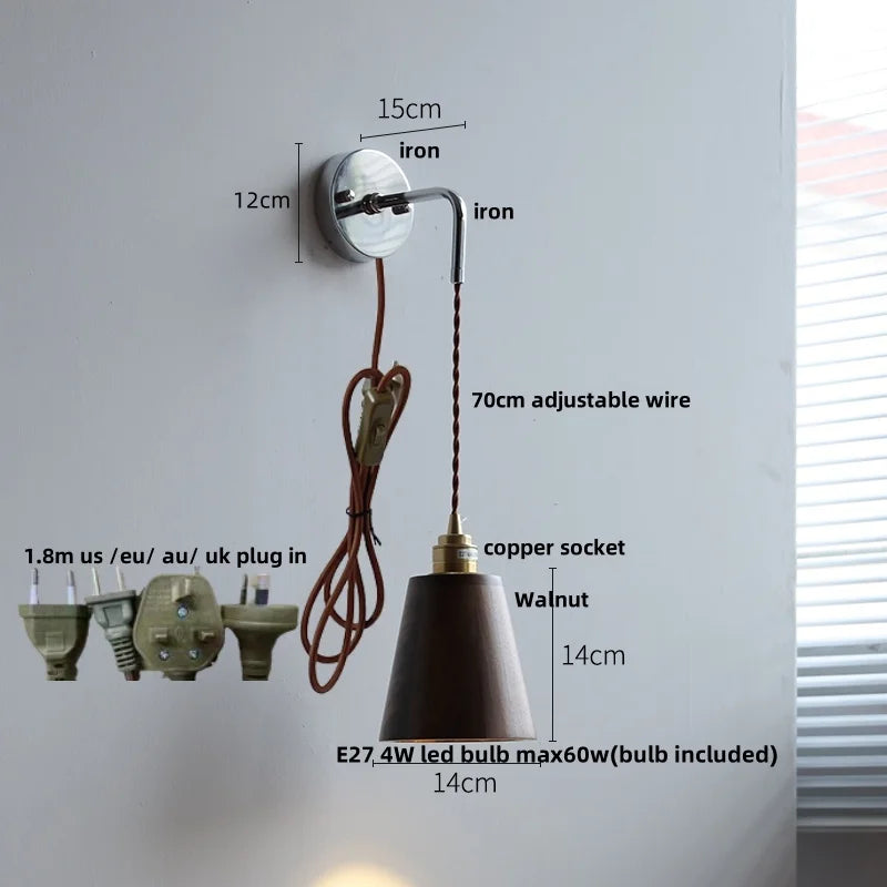 Afralia™ Walnut Ash LED Wall Sconce Adjustable Japanese Style Stair Light Fixtures