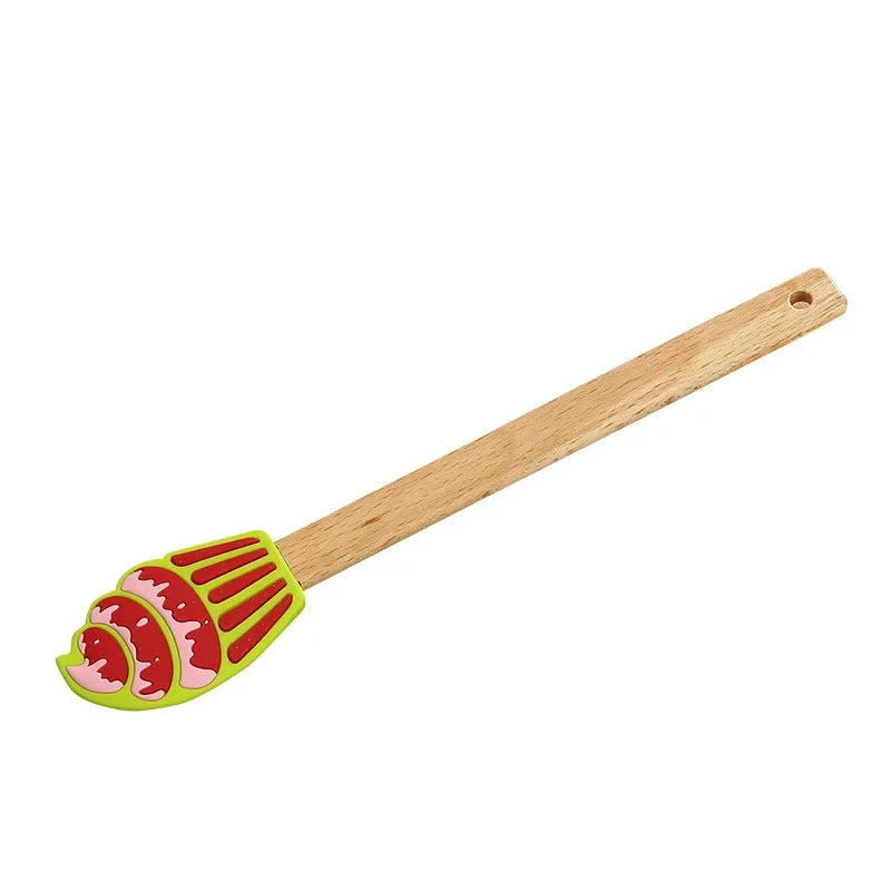 Afralia™ Silicone Spatula with Wooden Handle for Baking and Cooking
