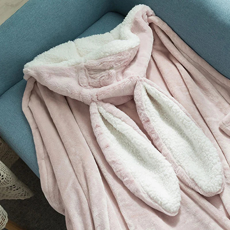 Afralia™ Shark Blanket: Cute Rabbit Design, Cozy Flannel Cloak for Winter Comfort