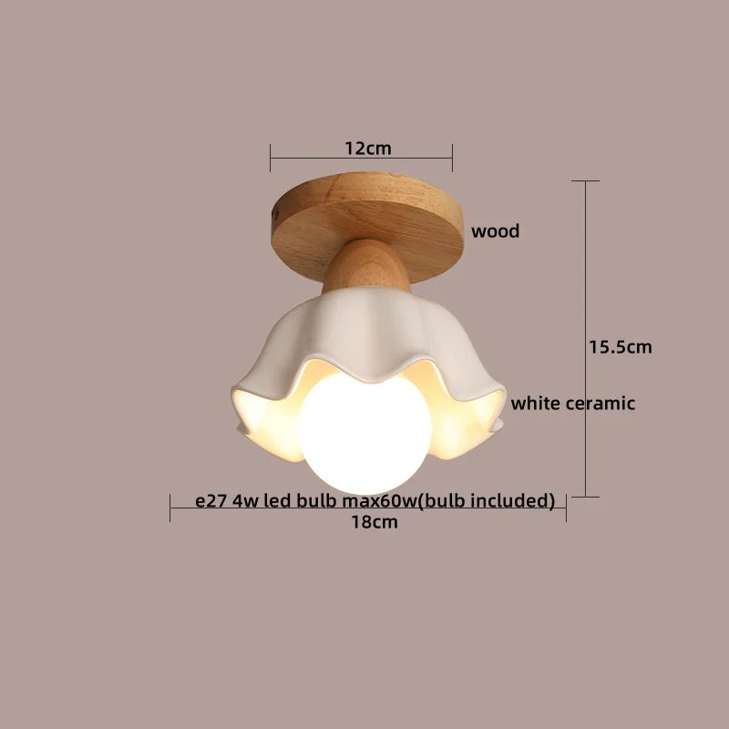 Afralia™ Nordic Wood Glass LED Ceiling Light Modern Indoor Lighting Balcony Corridor Restaurant