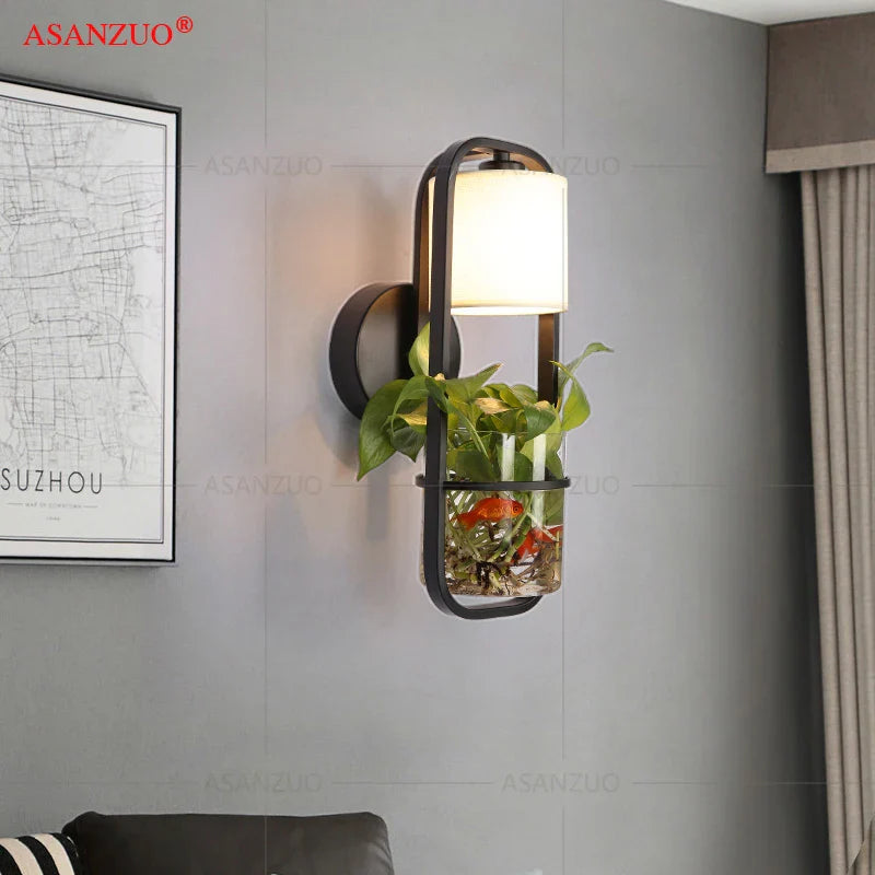 Afralia™ Modern Iron & Glass Plant Wall Lamp for Home, Restaurant, Bar, and Hotel