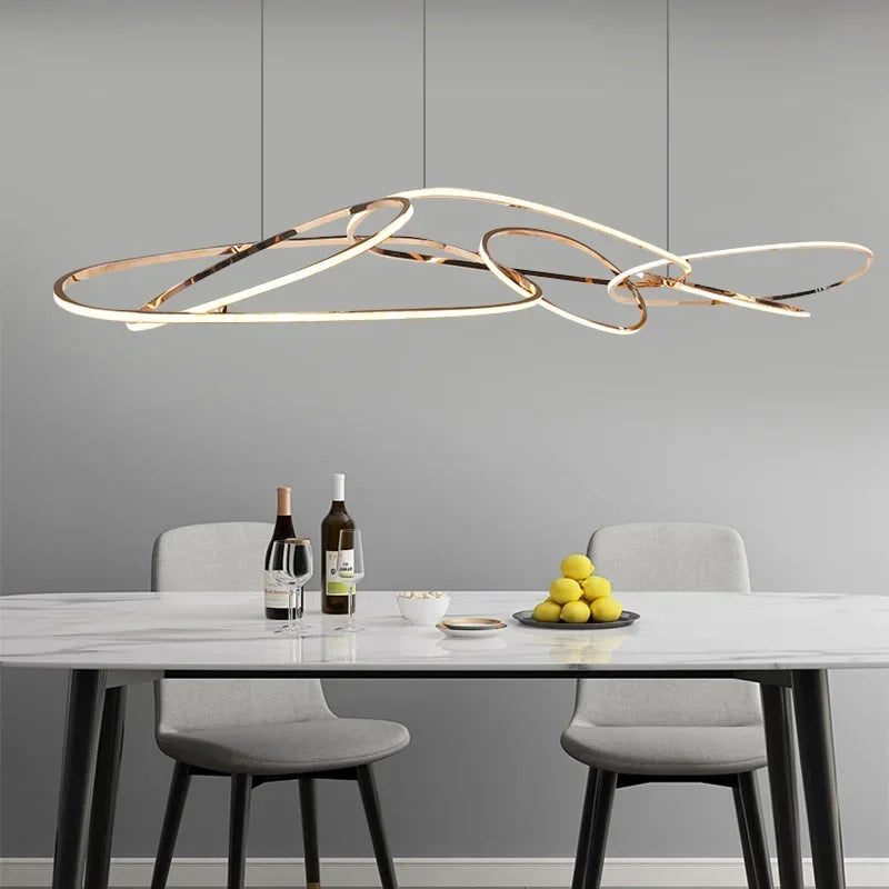 Afralia™ Rose Gold LED Chandeliers: Modern Rings Lighting for Living, Dining, Kitchen - Luminaire