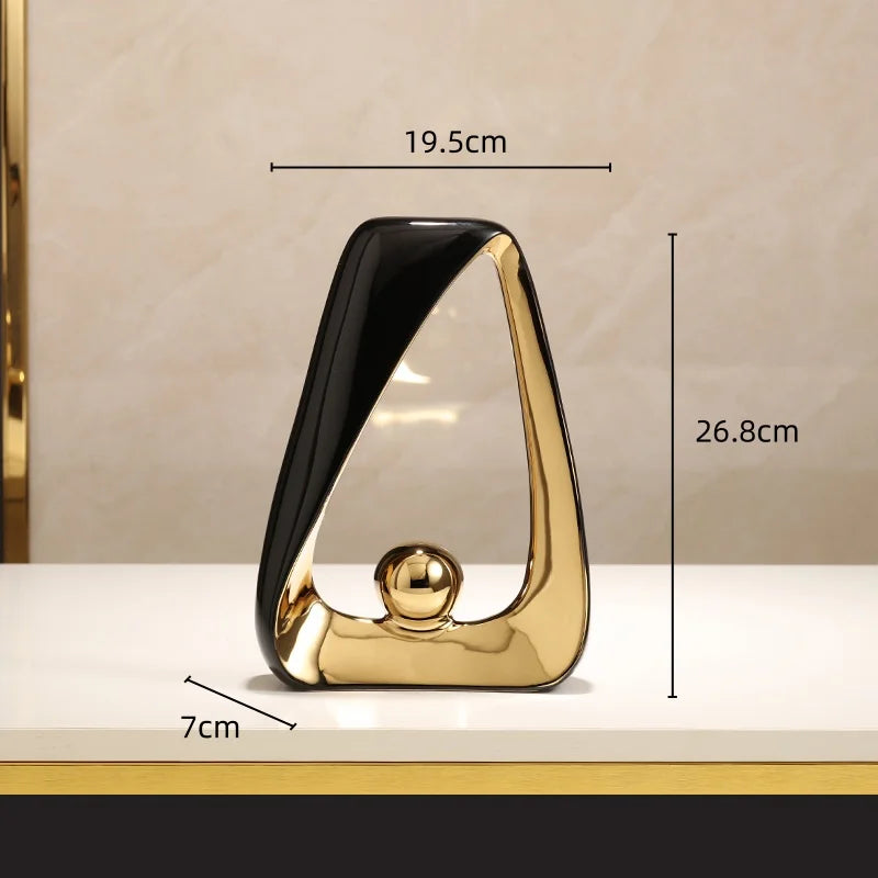 Afralia™ Geometric Triangles Golden Ball Skeleton Sculpture: Abstract Home Decor Figurine