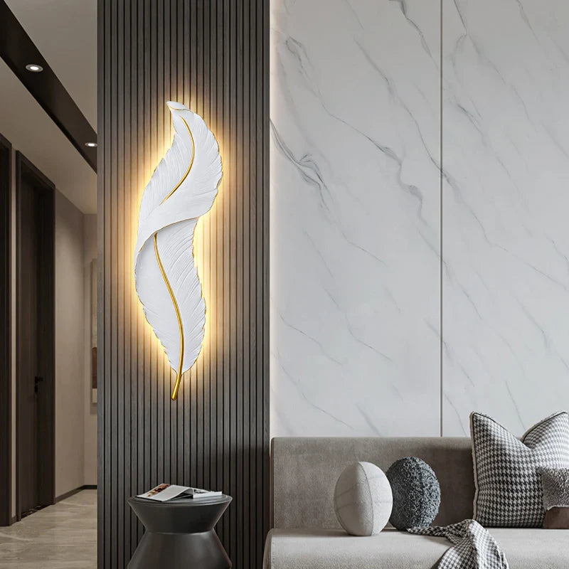 Afralia™ Nordic LED Feather Wall Lamp for Living Room Bedroom Modern Interior Decor