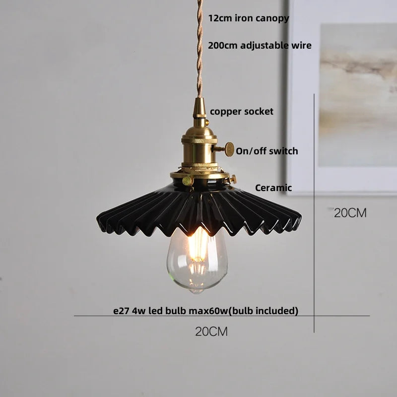 Afralia™ Ceramic LED Pendant Light Fixture Minimalist Wood Decor Hanging Lamp