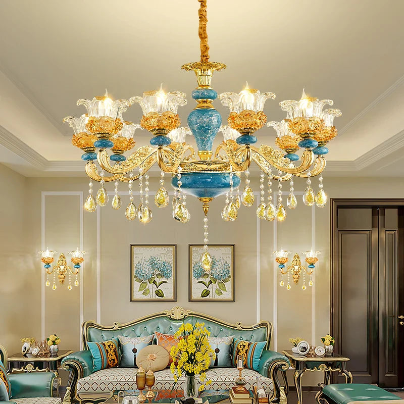 Afralia™ Luxury Ceramic Crystal Chandelier for Living Room, Bedroom, and Restaurant