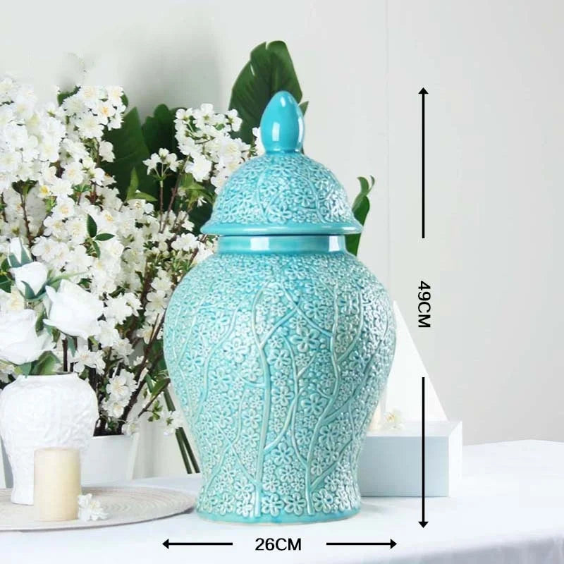 Afralia™ Checkmate Porcelain Ginger Jar with Rose Relief, Storage & Vase