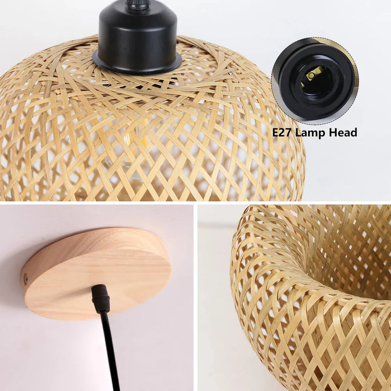 Afralia™ Bamboo Rattan Pendant Chandelier for Dining Room and Restaurant Lighting