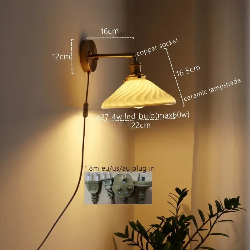 Afralia™ Ceramic Copper LED Wall Lamp for Bedroom Bedside Mirror Light