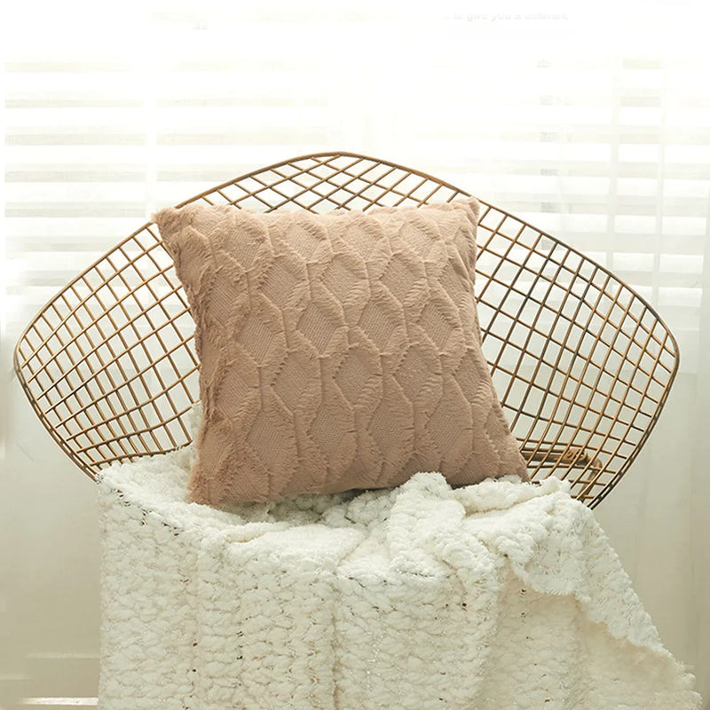 Afralia™ Embroidered Solid Fur Cushion Cover 40x40 50x50 Moden Diamond Block Home Decor