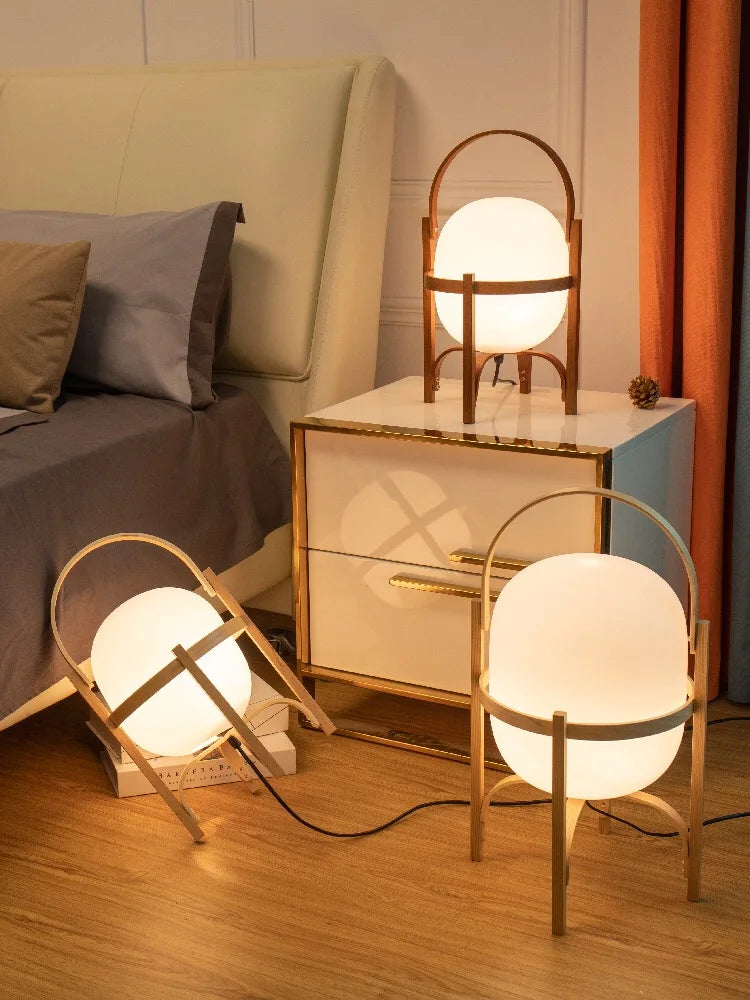 Afralia™ Glass & Wood/Metal Table Lamp - Japanese Style Room Light