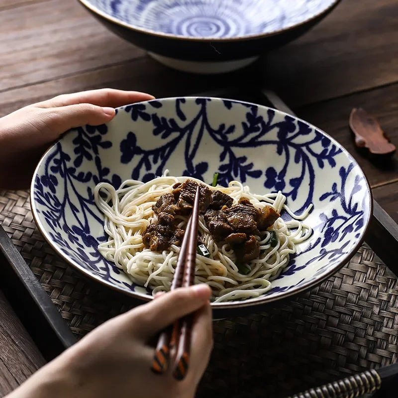Afralia™ 9.5" Ceramic Japanese Ramen Bowl Large Soup Salad Rice Microwave Dinnerware