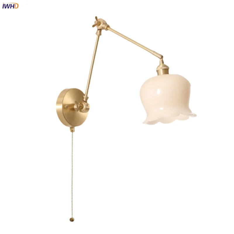 Afralia™ Cream Resin LED Wall Lights Pull Chain Switch Copper French Vintage Wandlamp