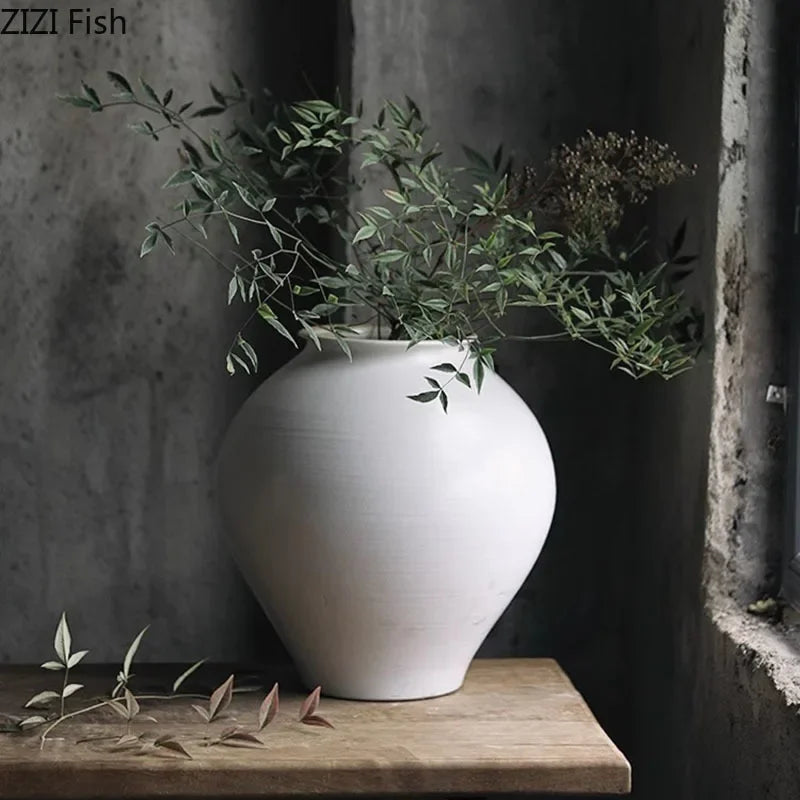 Afralia™ White Ceramic Vase Minimalism Desk Decor Flower Arrangement Room Aesthetic