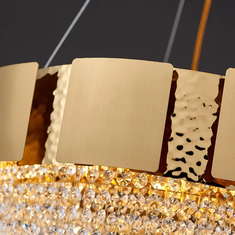 Afralia™ Modern Golden Stainless Steel Hanging Chandelier Ideal for Living Spaces