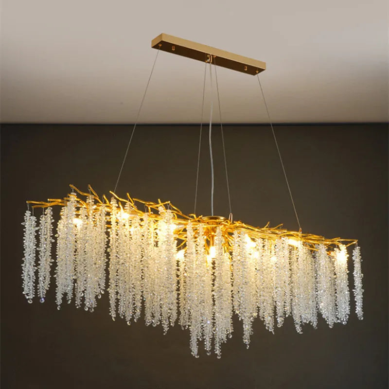 Afralia™ Modern Gold Aluminium Crystal Chandelier LED Pendant Light Fixture