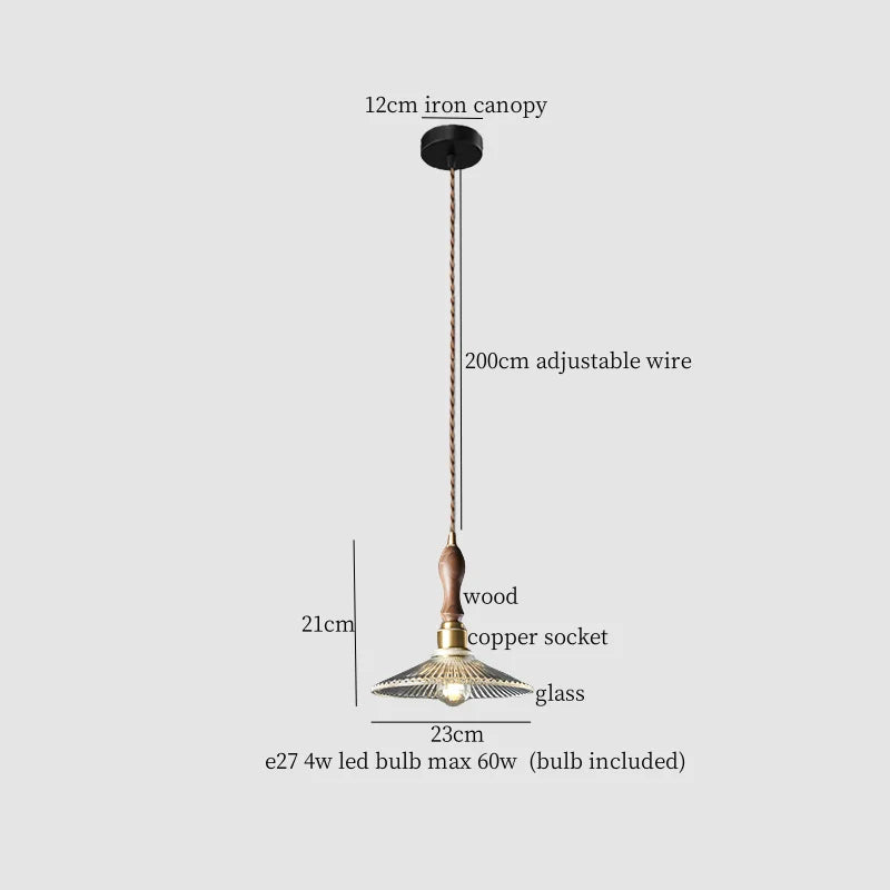 Afralia™ Glass LED Pendant Light Modern Wood Copper Hanglamp for Bar Cafe Loft