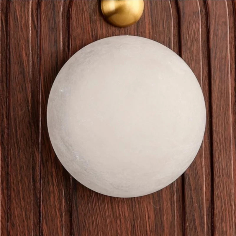 Afralia™ Retro LED Wall Lamp Iron Canopy Marble Lampshade Stair Light Fixture - Wood Texture