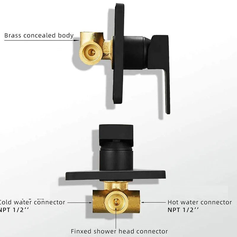 Afralia™ Matte Black Brass Lanos Rain Shower Set for Elegant Bathrooms