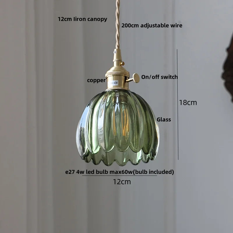 Afralia™ Flower Glass LED Pendant Lights with Copper Knob Switch for Modern Spaces