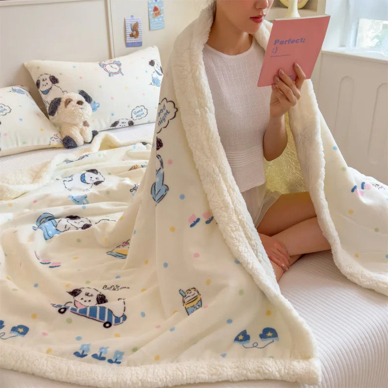 Afralia™ Cartoon Printed Lamb Wool Blanket: Soft, Skin-Friendly Sofa Cover for All Seasons