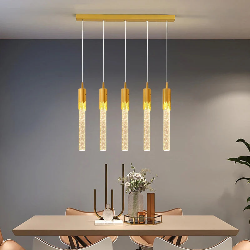 Afralia™ Gold Crystal LED Chandelier: Modern Dining Room Lamps, Hanging Kitchen Ceiling Light