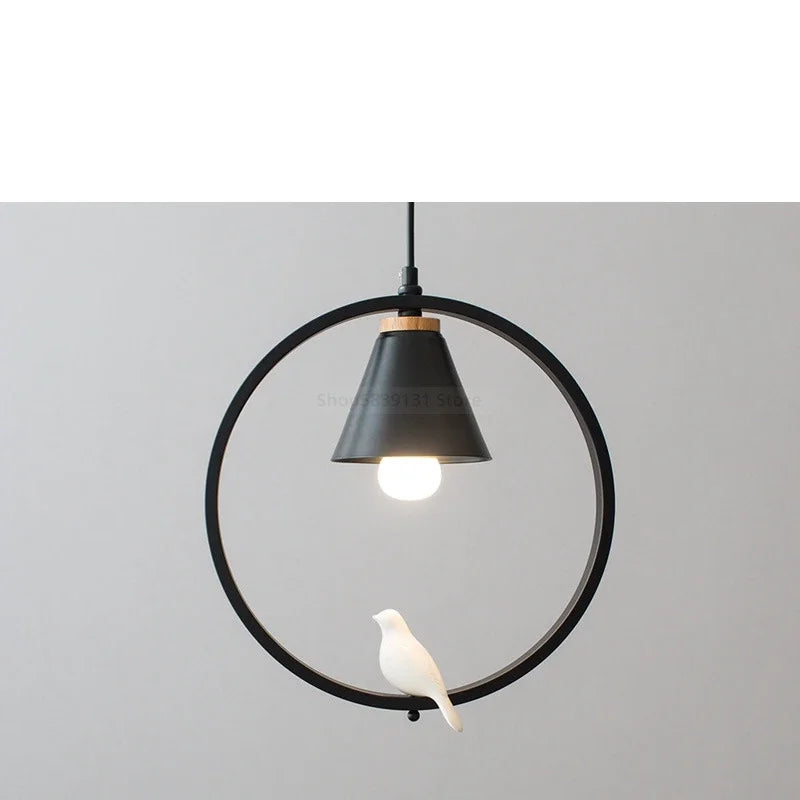 Afralia™ Iron Ring Pendant Lights Nordic Modern Child Bedroom Hanging Lamps Led Bird Light E27