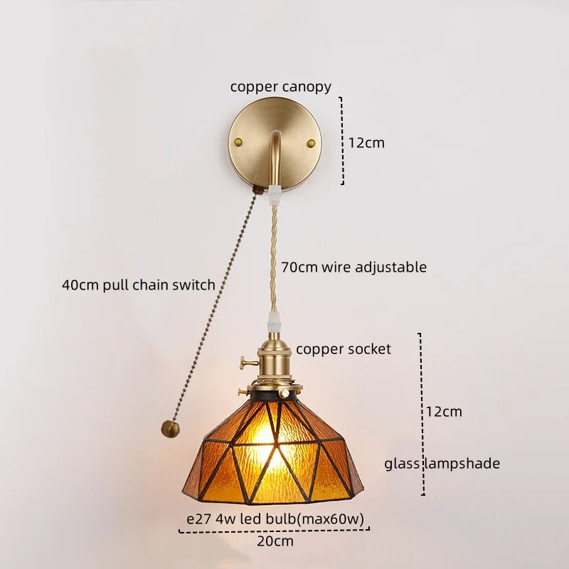 Afralia™ Copper Glass LED Wall Sconce Vintage Style Interior Light