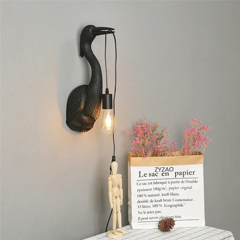 Afralia™ Nordic Crane Resin Wall Lamps for Bedroom, Living Room, Staircase, and Corridor